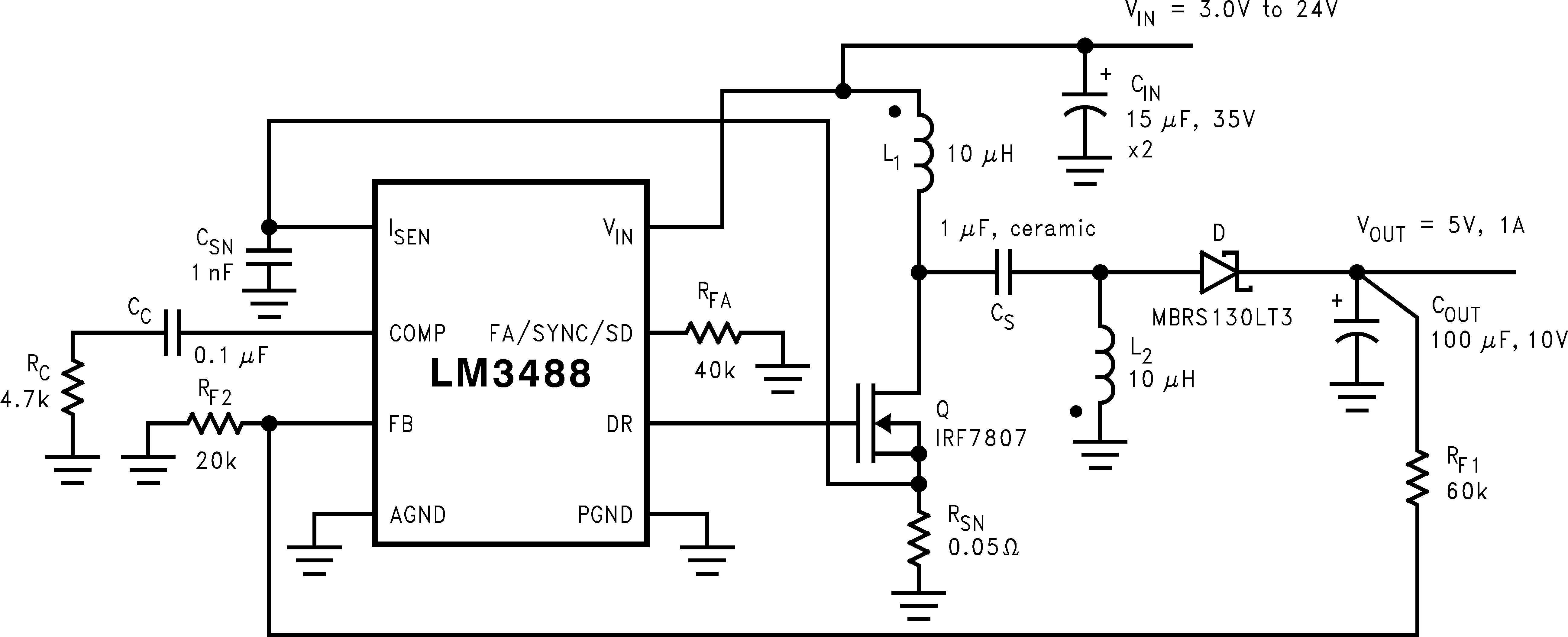 LM488 DC/DC Sepic Converter, Buck-Boost, Automotive 2.97V - 40V LM3488 LM3488-Q1 LM3488_SEPIC_schematic.png