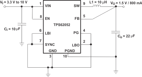 TPS62050 TPS62051 TPS62052 TPS62054 TPS62056 typ_app_circuit_slvs432.gif